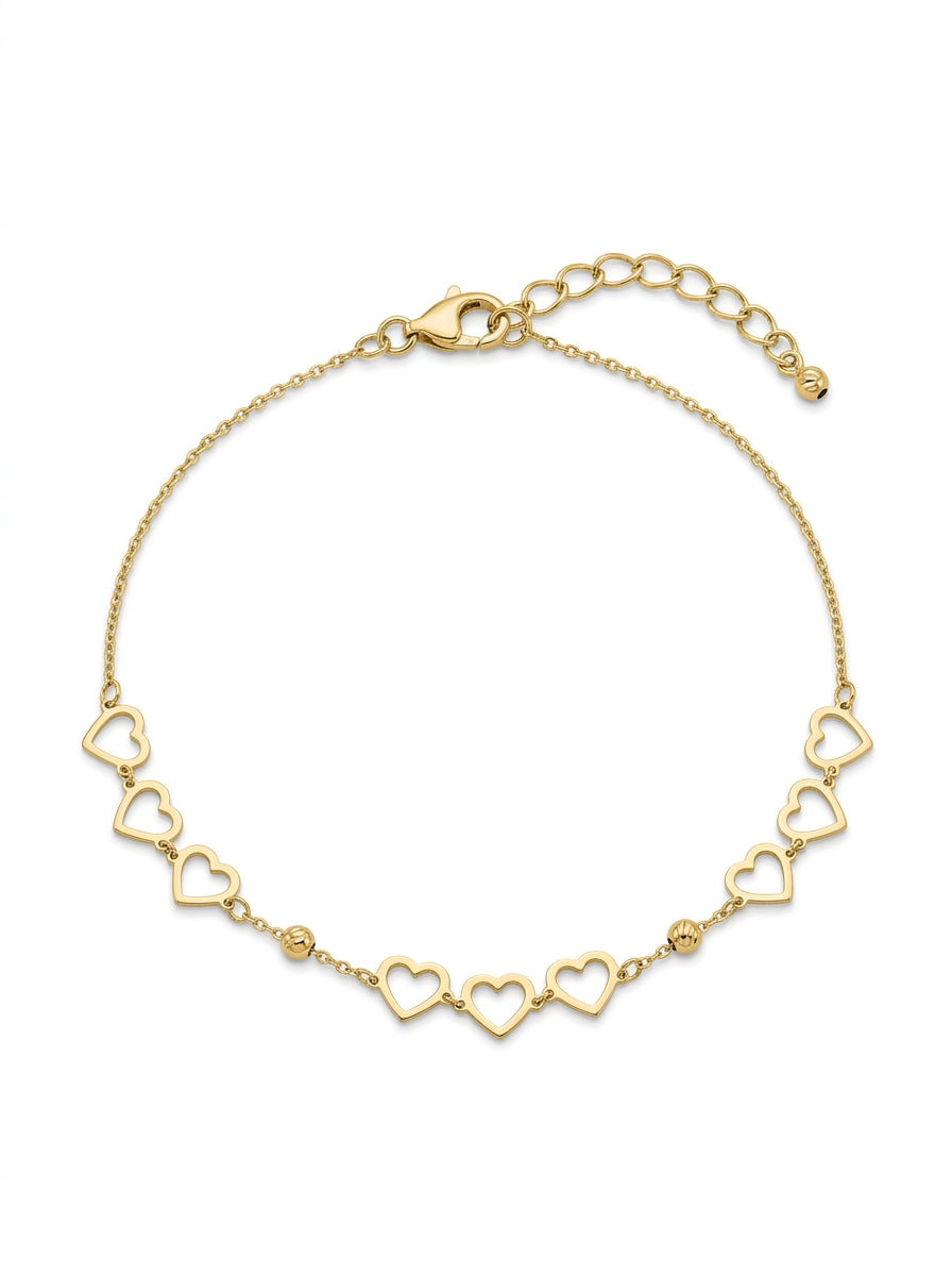 Pulsera de oro 14k diseño de corazones con bolitas Mod LM5239 - 18 cm