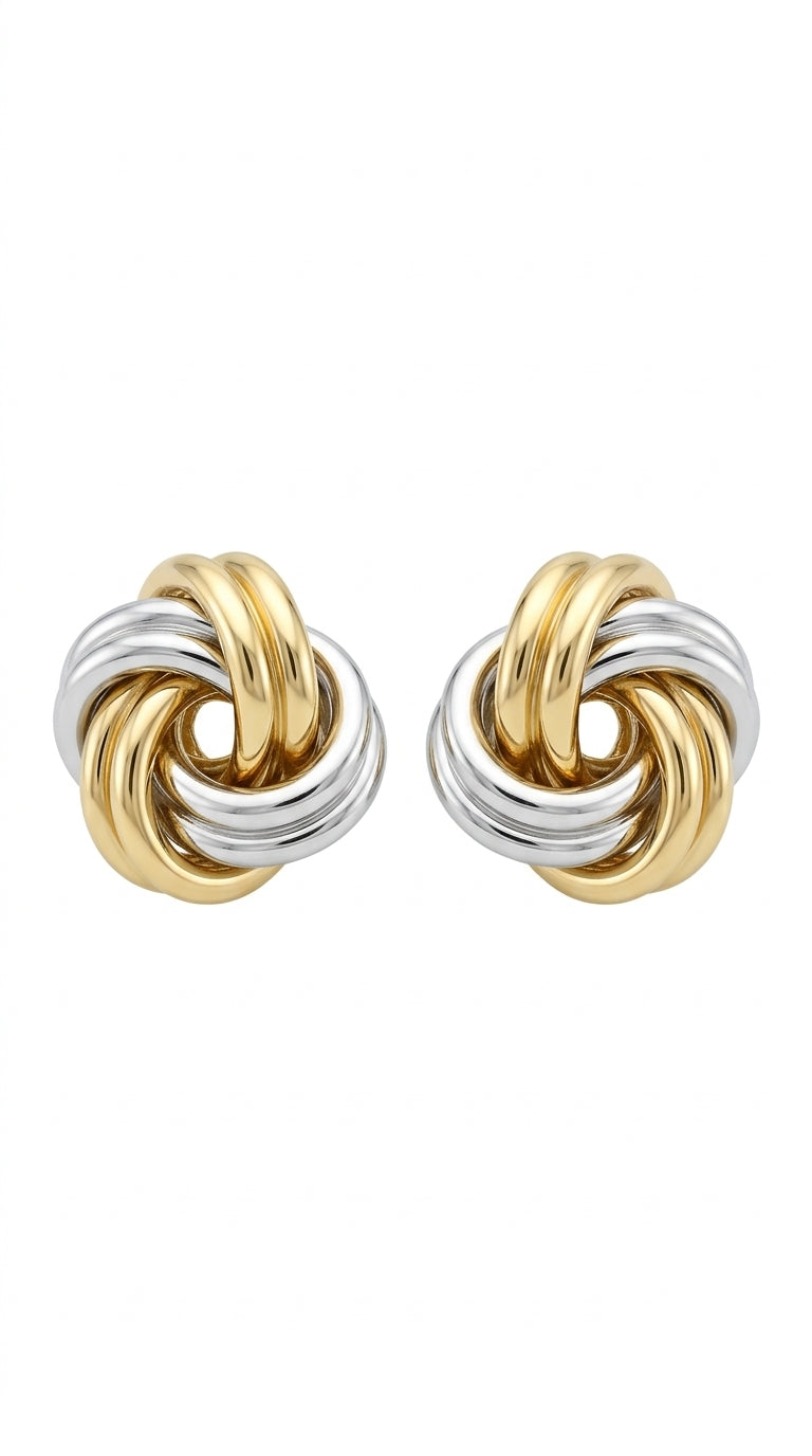 Aretes nudo bicolor en oro 14k LM5077 - 1 cm