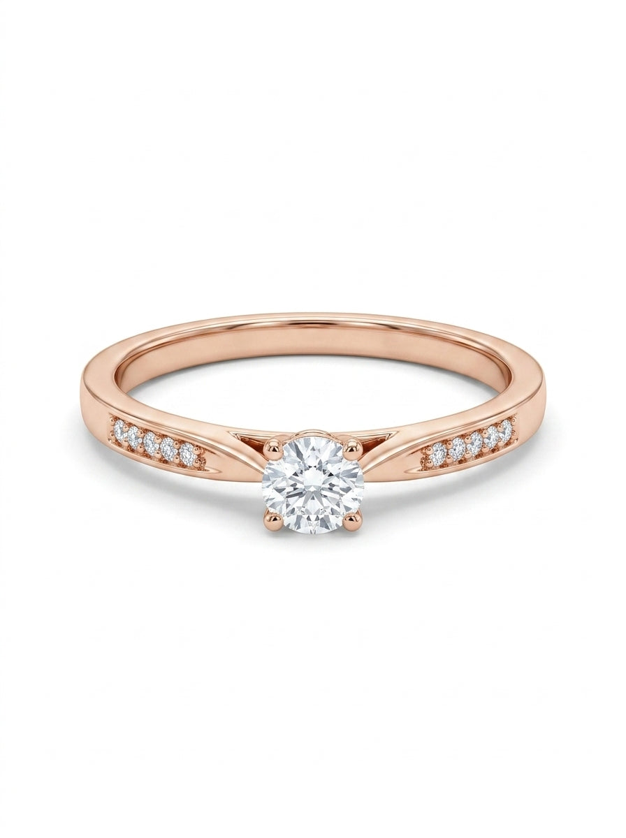 Anillo solitario de oro rosa 14k y diamantes naturales Mod LM5297