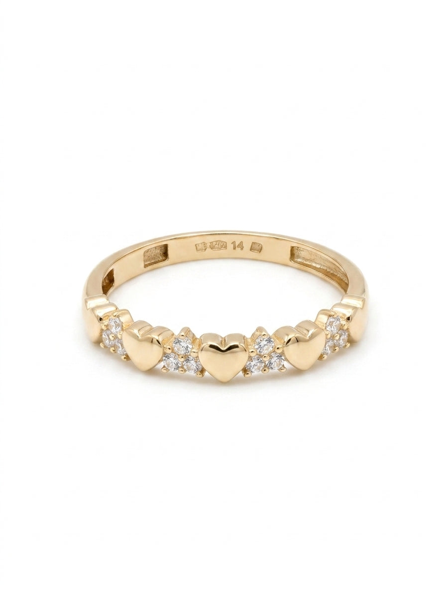 Anillo de oro 14k diseño corazones con circonias Mod LM5412