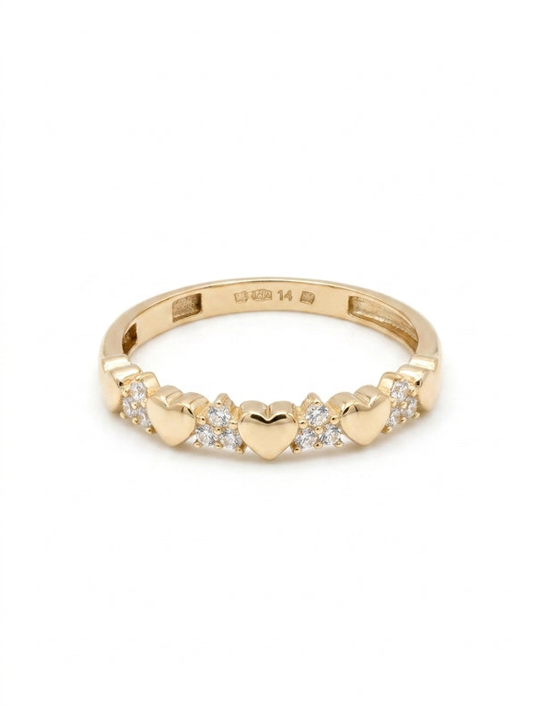 Anillo de oro 14k diseño corazones con circonias Mod LM5412