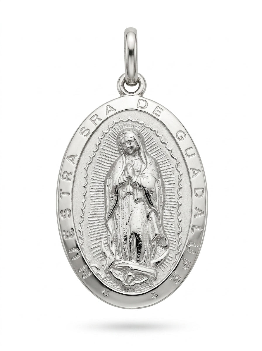 Medalla de oro blanco 14k diseño de la virgen de Guadalupe Mod 5435 - 3 cm