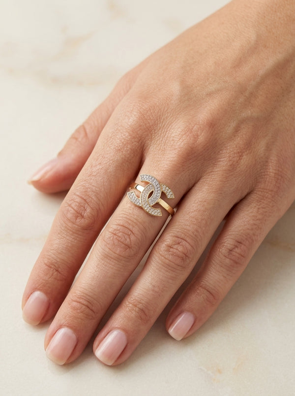 Anillo de oro 14k tipo diseñador con circonias Mod 5769