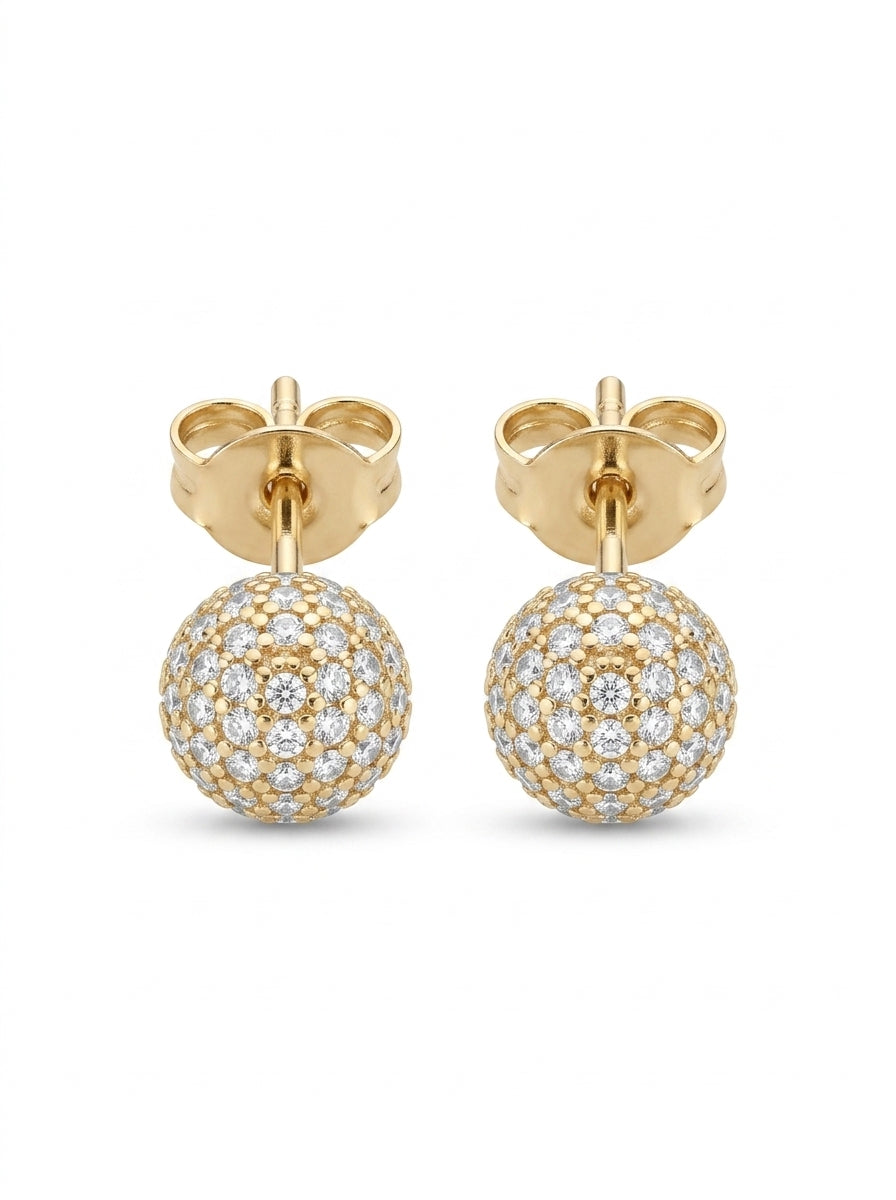 Aretes de oro 14K diseño de bolitas con circonias Mod LM5421