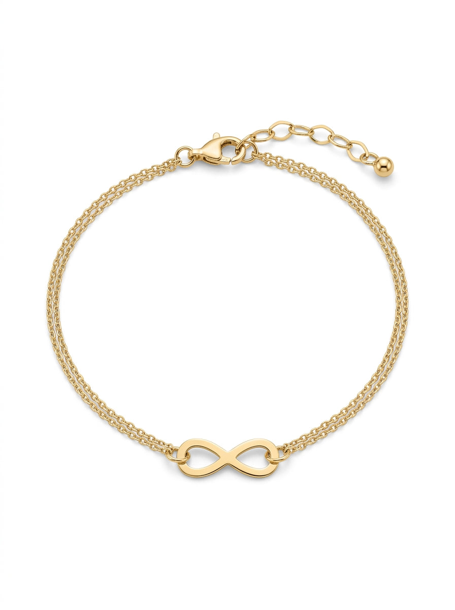 Pulsera delgada doble de oro 14k con infinito delgada mod 5573 - 18 cm