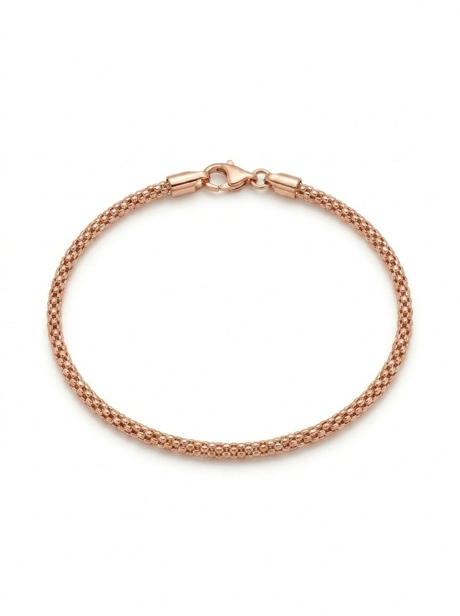 Pulsera de oro rosa 14k tejido popcorn mod 5506 18 cm x 2 mm
