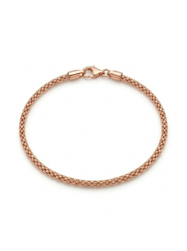 Pulsera de oro rosa 14k tejido popcorn mod 5506 18 cm x 2 mm