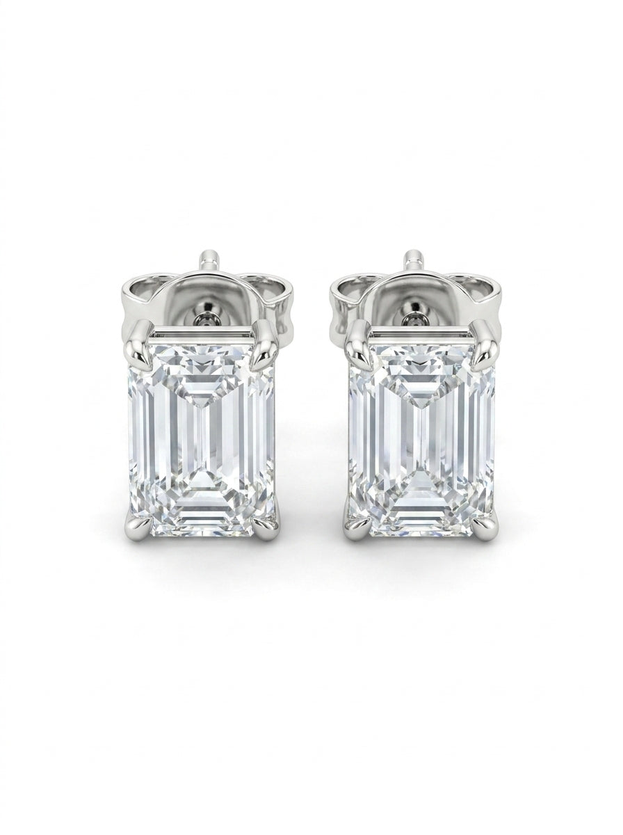 Aretes de oro blanco 18k corte esmeralda de diamante de laboratorio Mod 5478