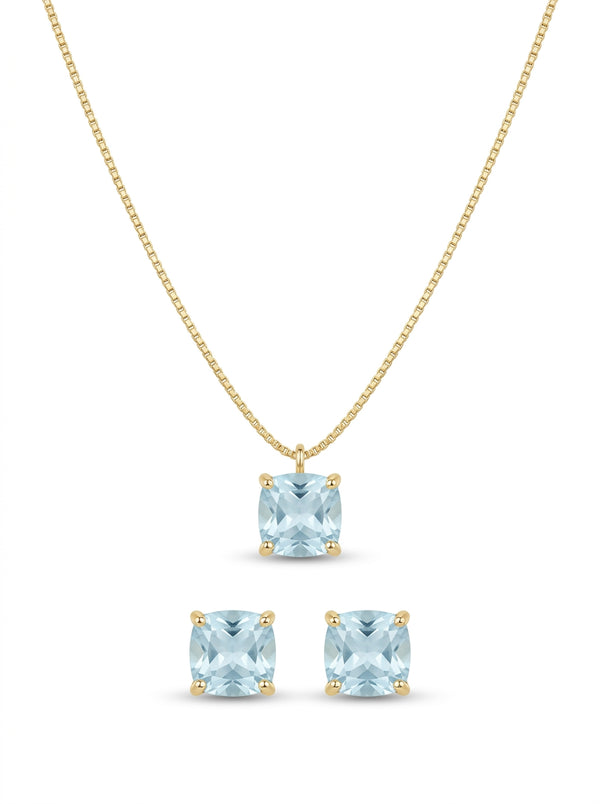 Juego de oro 14k con circonias azules corte princes mod 5532