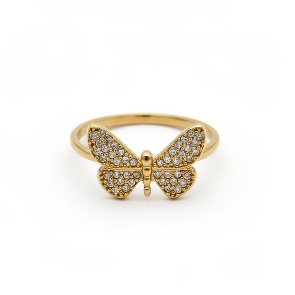 Anillo de mariposa de oro 10k con incrustaciones de circonias
