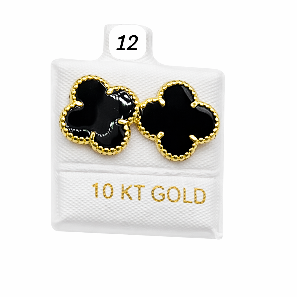 Broquel de oro 10k de trébol esmaltado (de bolitas)