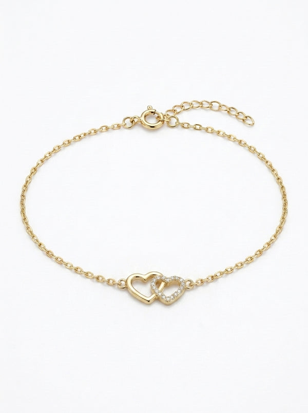 Pulsera de oro 14k diseño de corazones 5598- 18 cm