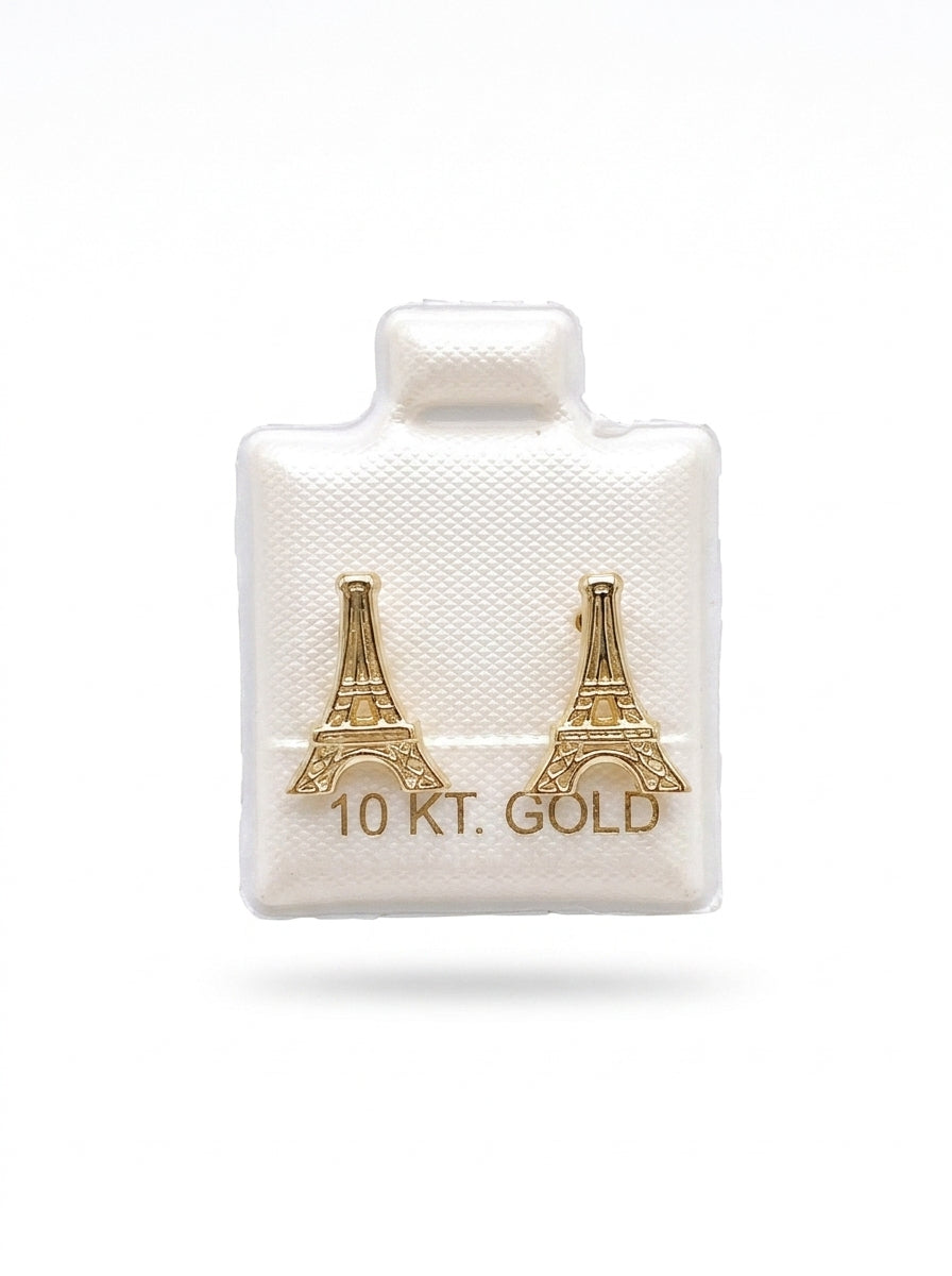Broquel de oro 10k diseño torre Eiffel Mod LM5187 ( de bolitas)