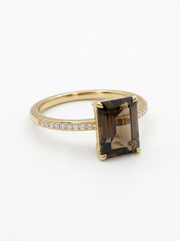 Anillo de oro 14k con piedra natural rectangular café Mod 5869