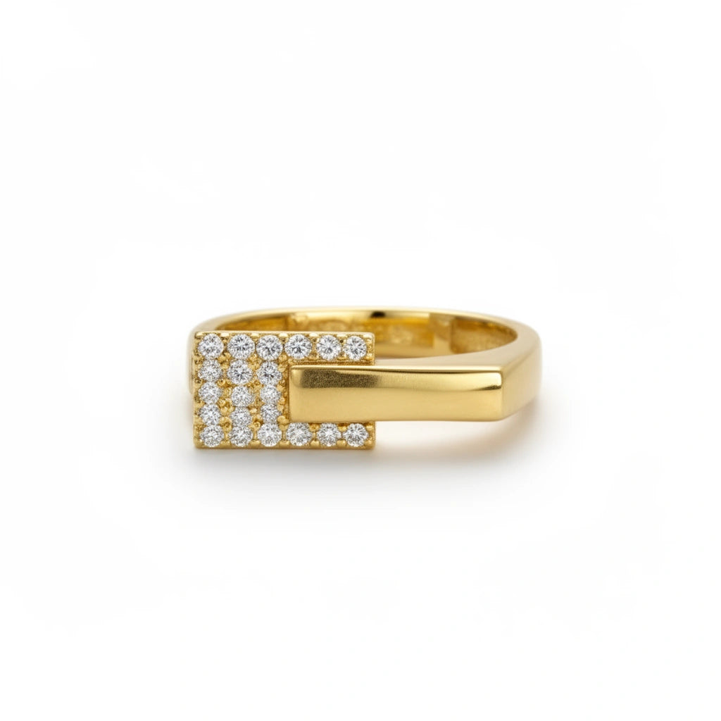 Anillo oro 14k barra con circonias