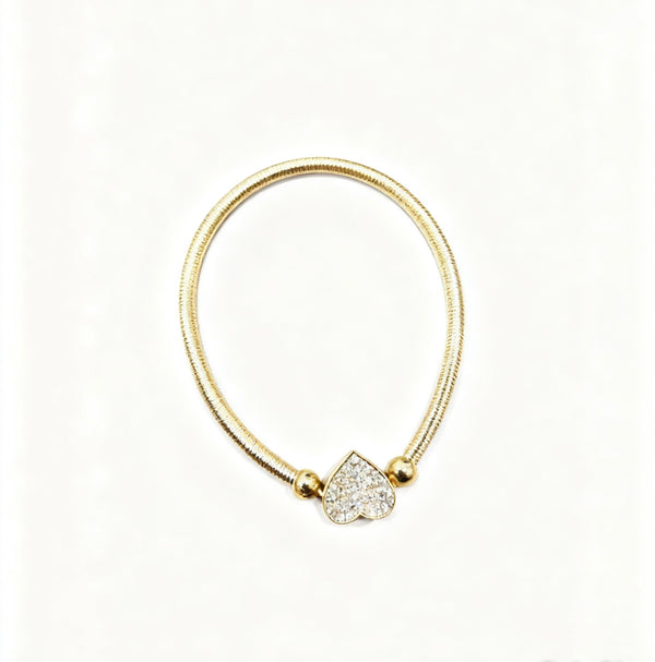 Pulsera de oro 10k de corazón modelo flexible de resorte - 18 cm