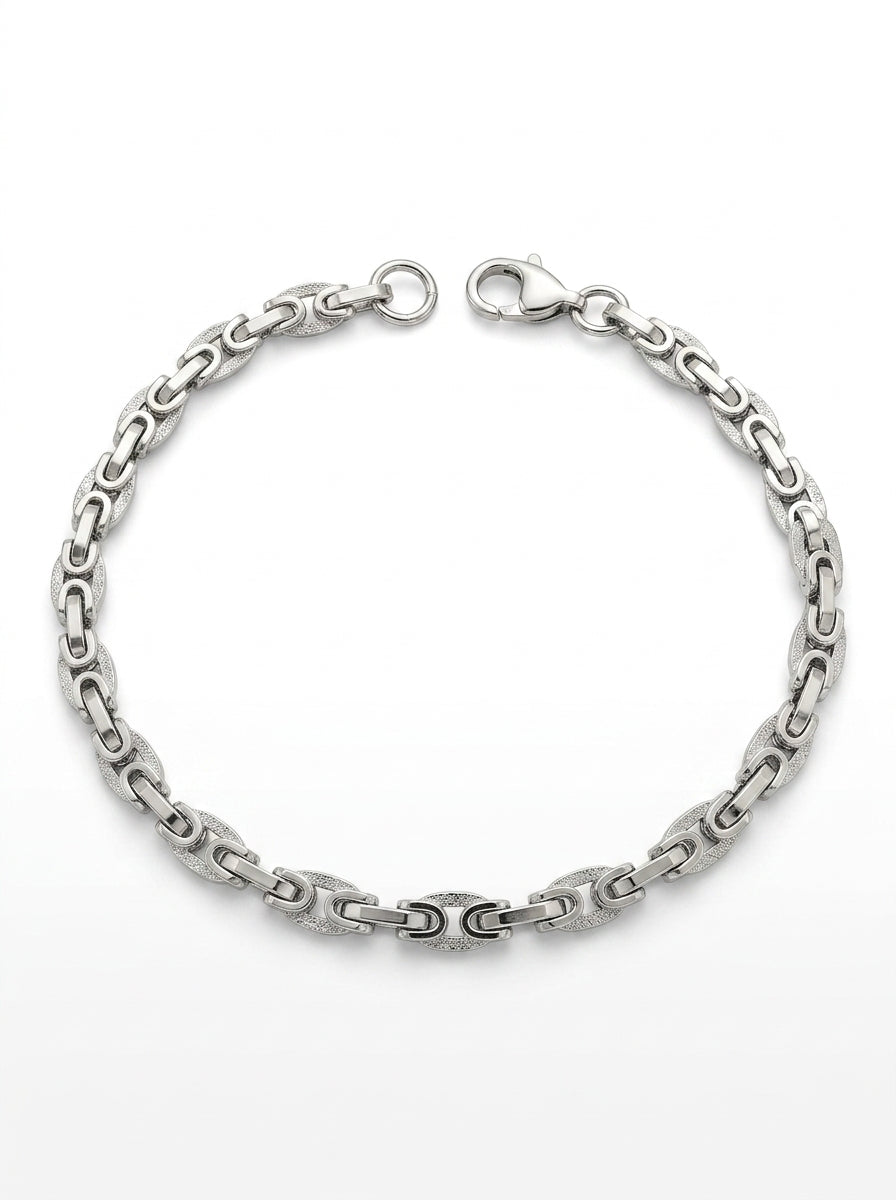 Pulsera de oro blanco 14K con eslabones calados y con acabado diamantado Mod LM5302 - 18 cm