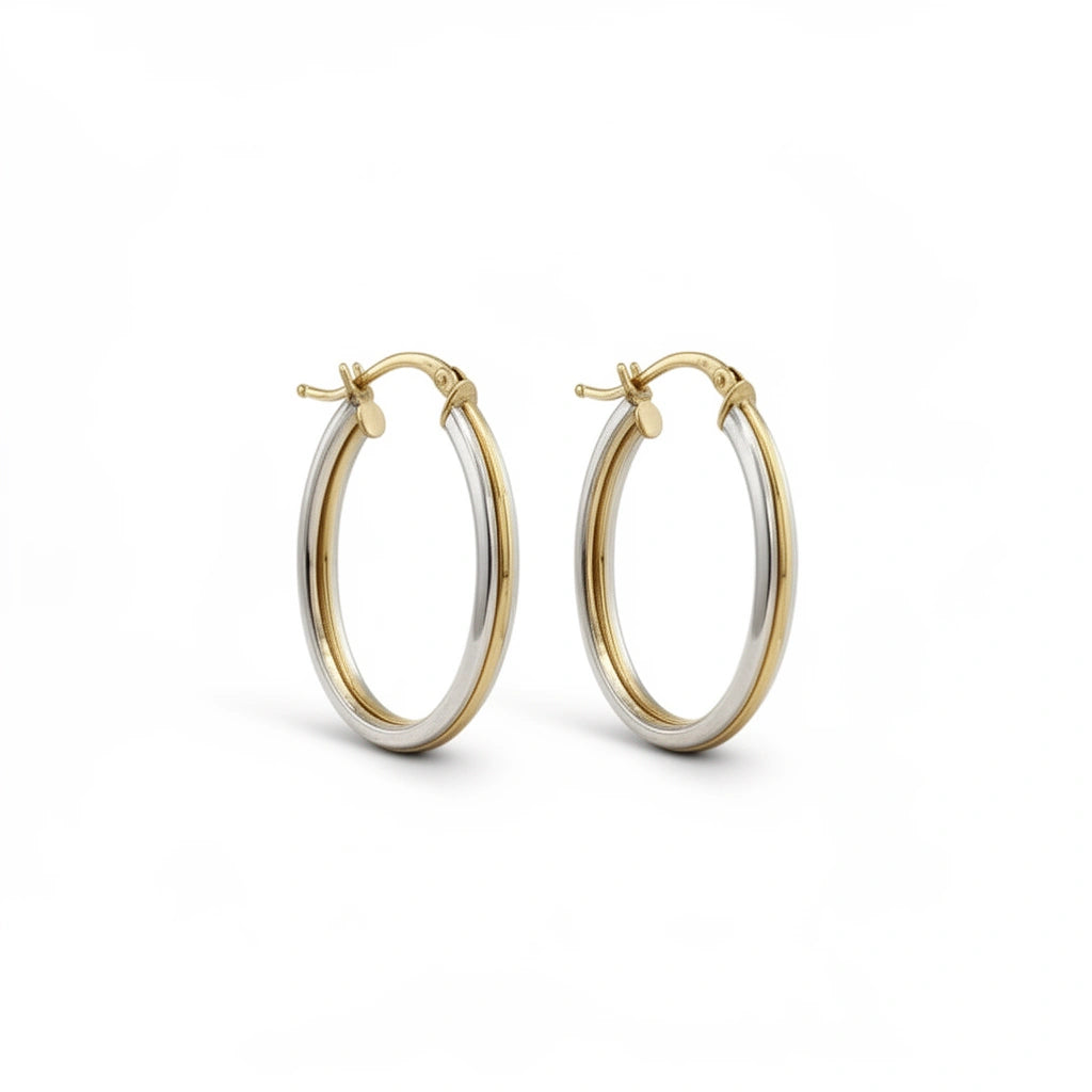 Arracadas bicolor de oro 14k 2.5 cm