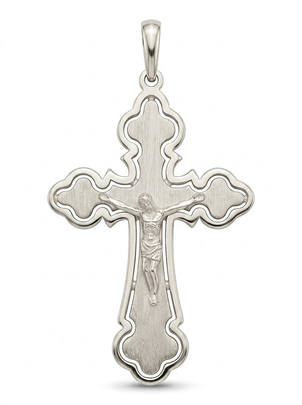 Cruz de oro blanco 14k con acabado mate Mod 5628 4.5 cm