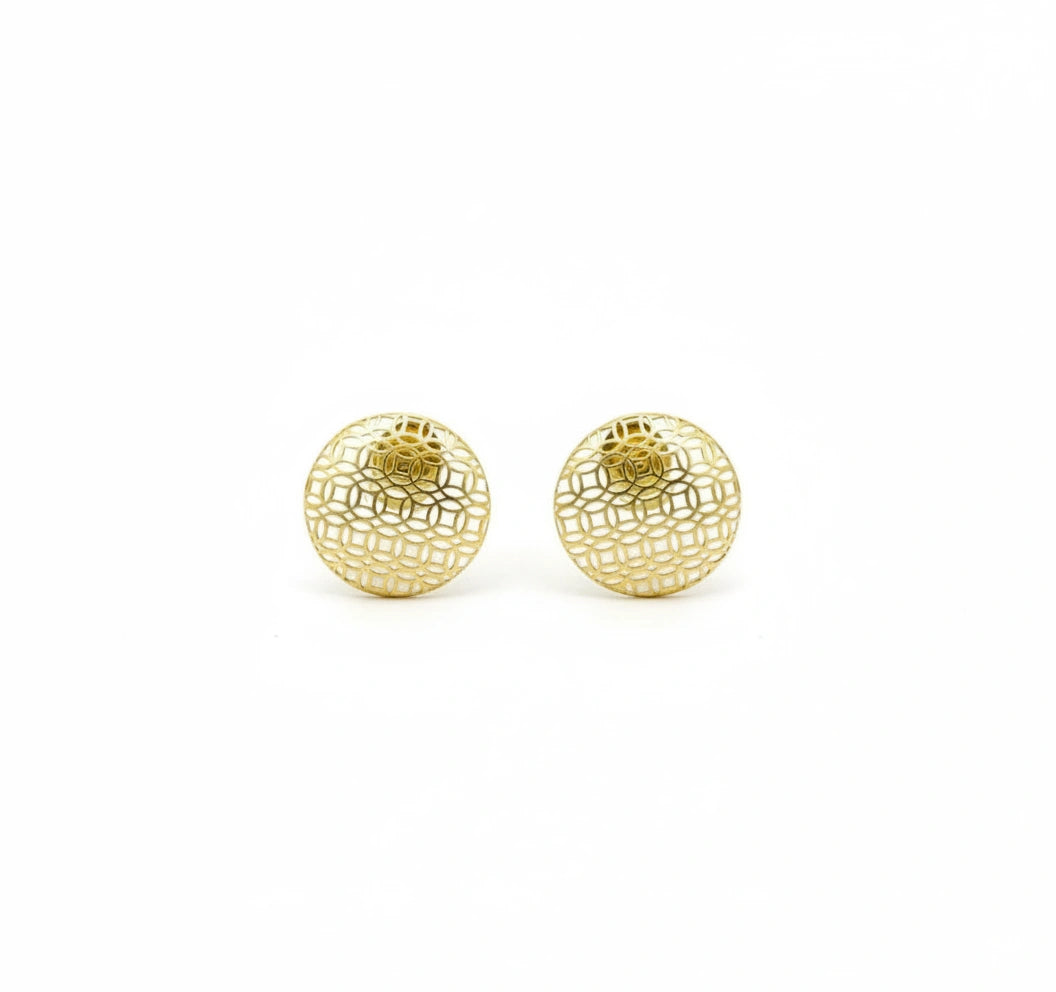 Aretes redondos calados de oro 14k
