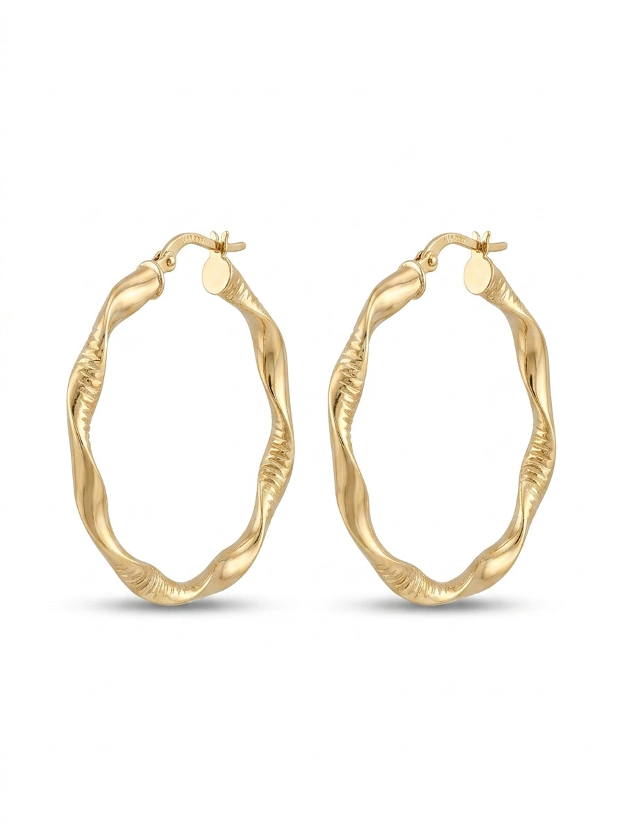 Arracadas de oro 14k diseño torcido especial Mod LM5192 - 3.2 cm