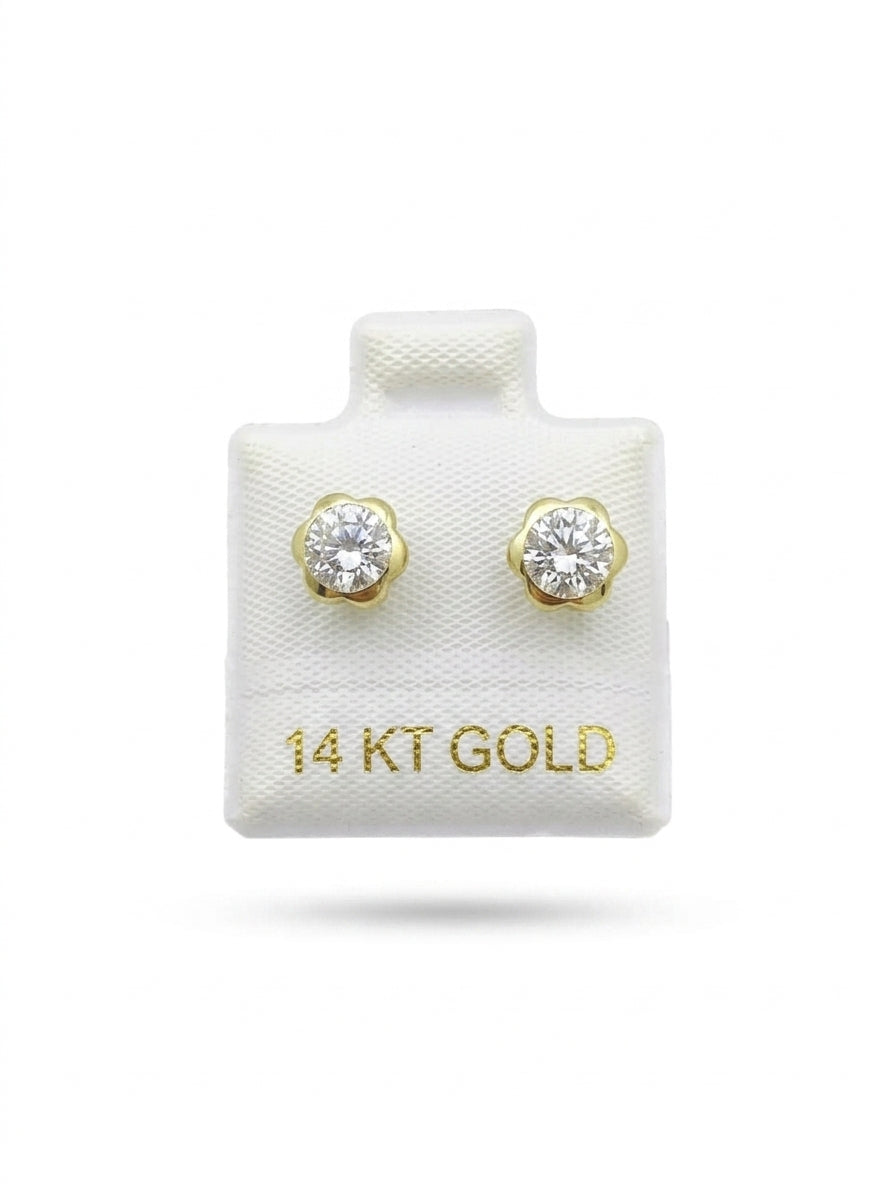 Broquel de oro 14k diseño de flor con circonias Mod LM5254 (de bolitas)