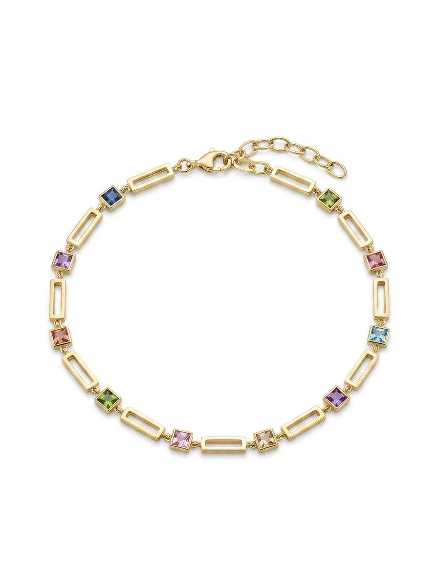 Pulsera de oro 14k diseño de eslabón con circonias de colores Mod LM5264 - 18 cm