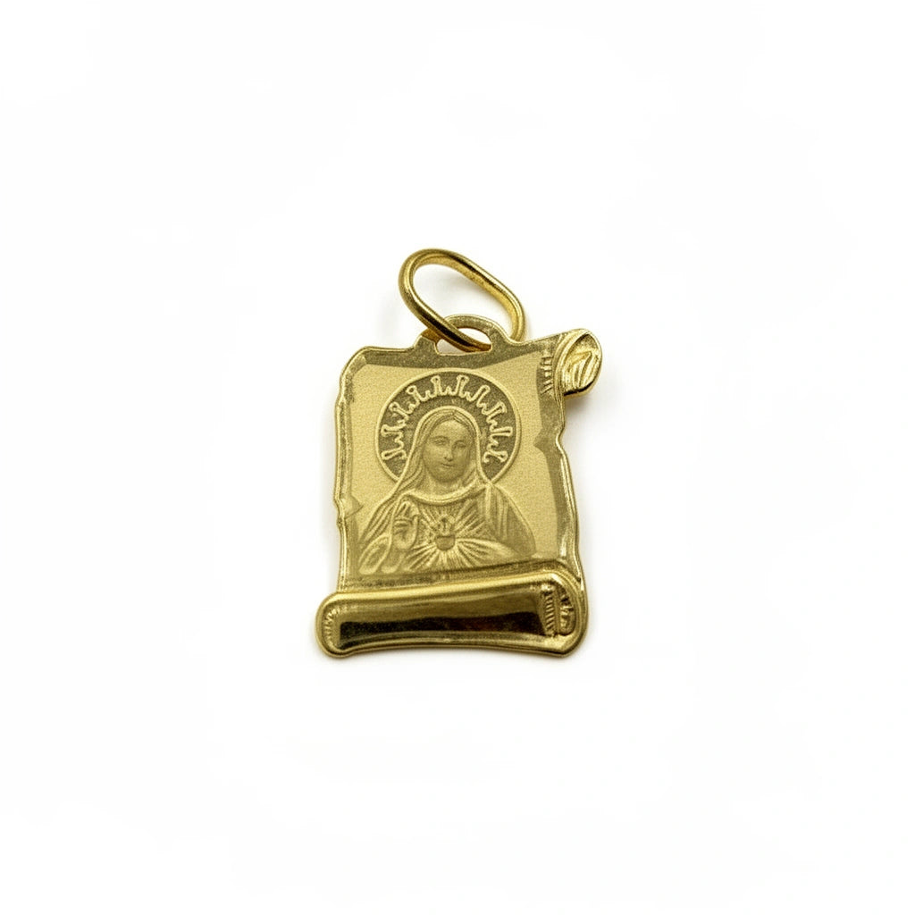Medalla de pergamino a láser de Sagrado Corazón en oro 14k - 1.5 cm