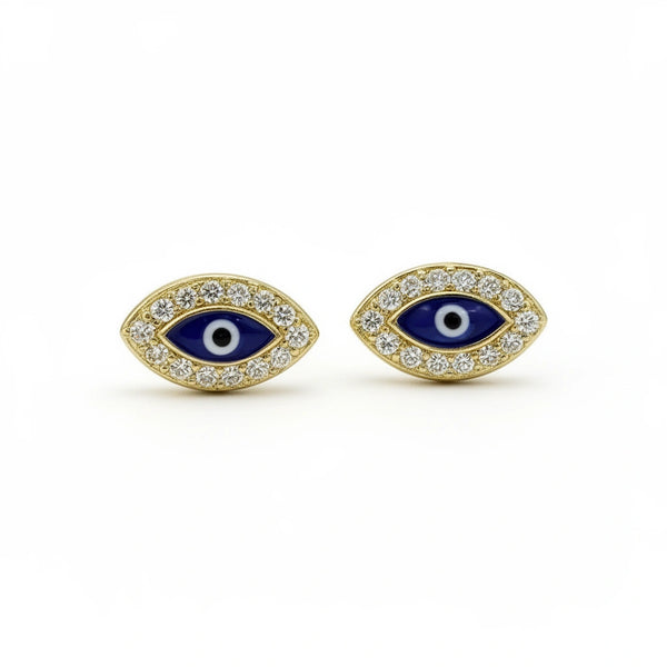 Aretes de oro 14k de ojos turcos azules con incrustaciones