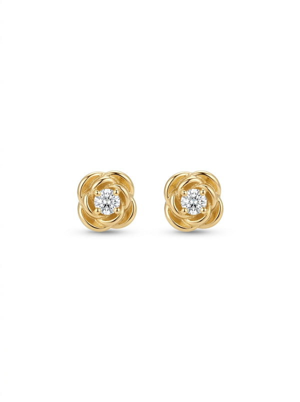 Broquel baby de oro 14k diseño de flor con diamante natural Mod 5442