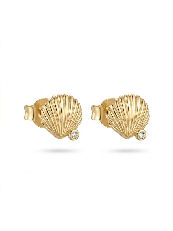 Aretes de oro 14K diseño de concha marina con circonias Mod LM5425
