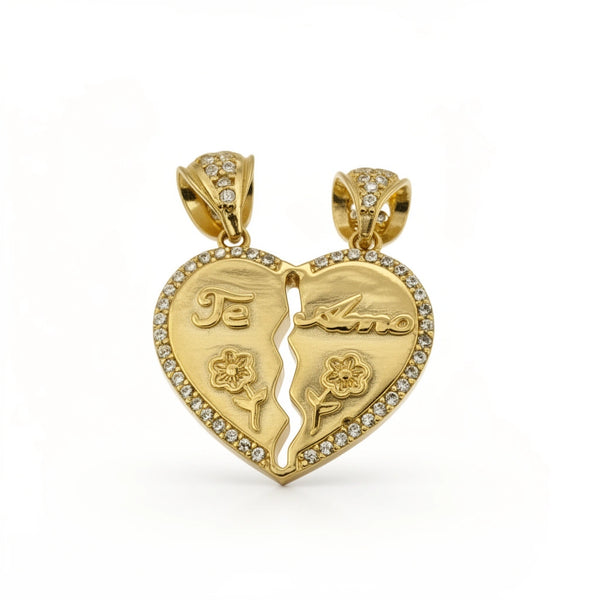 Dije corazón partido de circonias en oro 14k