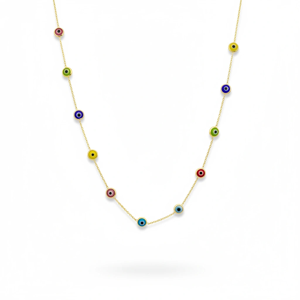 Gargantilla de oro 14k con ojos turcos de 45 cm