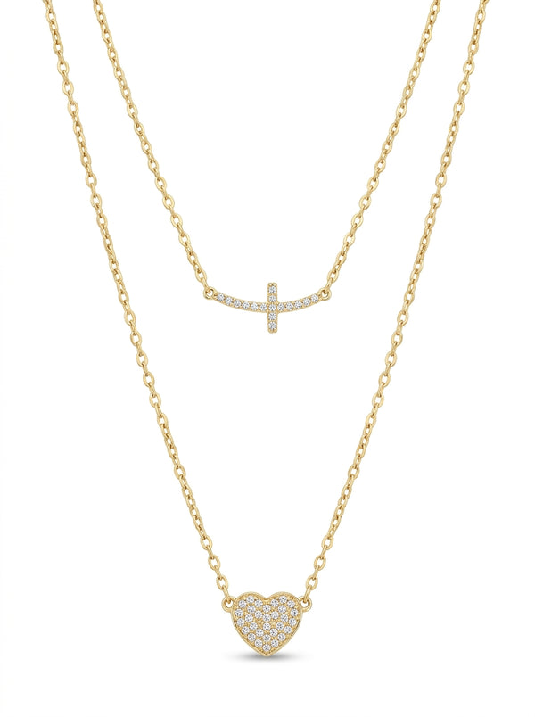 Gargantilla de oro 14k diseño de cruz con corazón con circonias mod 5595 - 45 cm