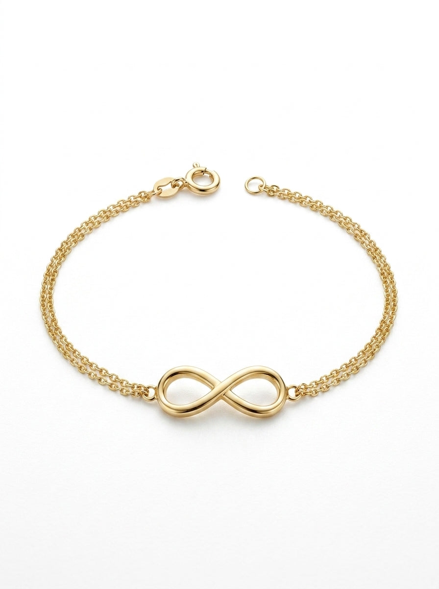 Pulsera de oro 14k diseño de infinito con doble cadena Mod LM540 - 18 cm
