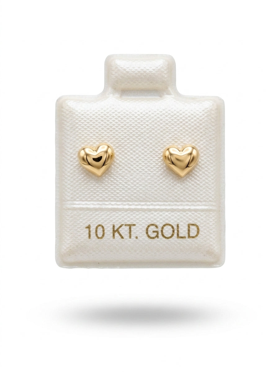 Broquel de oro 10k delgado diseño corazón bombacho mini (de bolitas) Mod 5676