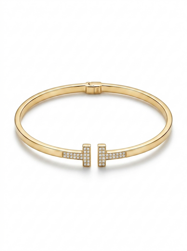 Brazalete de oro 10k tipo diseñador hueco con circonias Mod 5501 - 18 cm