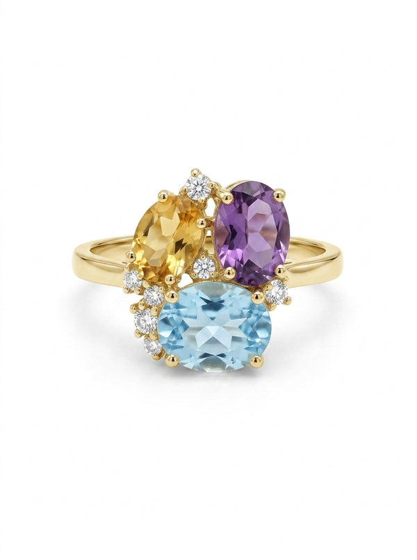 Anillo de oro 14k diseño cluster multicolor Mod LM5406
