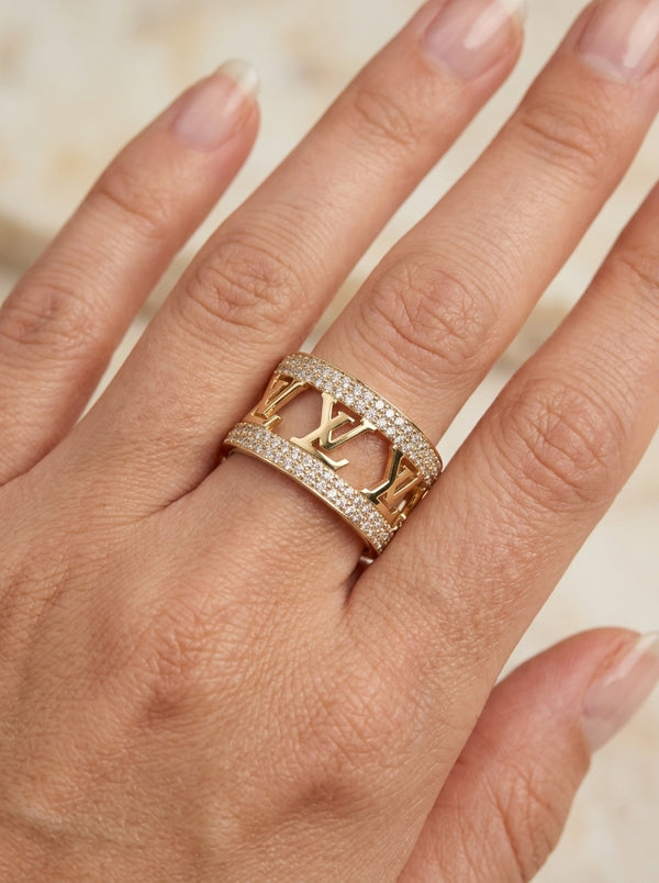 Anillo de oro 14k tipo diseñador con circonias Mod 5771 - 1.3 cm