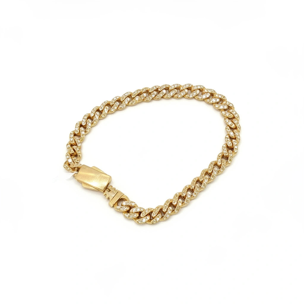 Pulsera de oro 10k con acabado biselado hueca Mod. 300027 - 21 cm