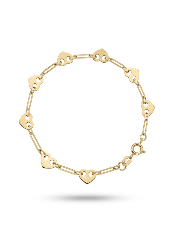 Pulsera de oro 10k diseño de clip con corazones Mod LM5176- 18 cm