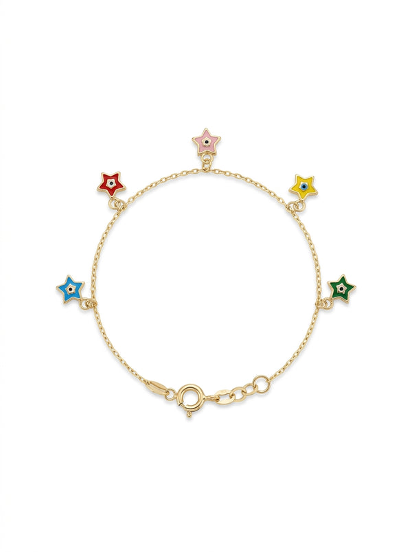Pulsera de oro 10k diseño de ojitos turcos Mod LM5179- 12/14 cm