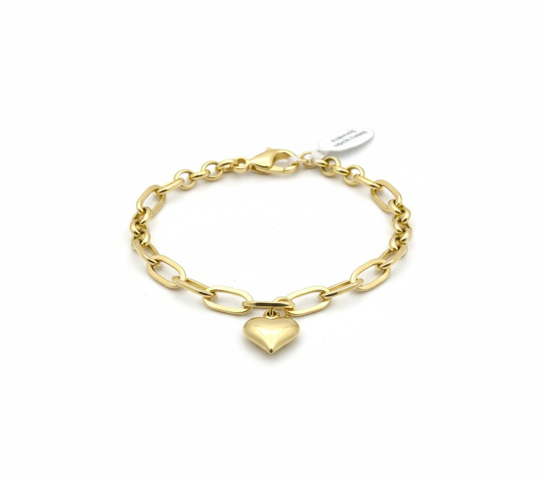 Pulsera de eslabón alargado con corazón inflado de oro 14k Mod. 8141