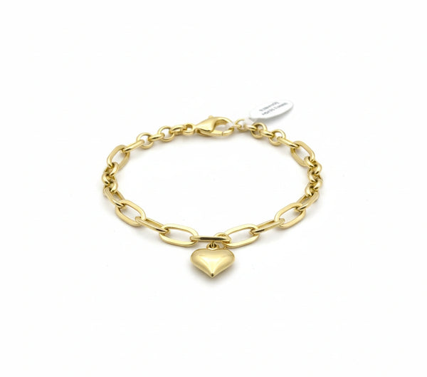 Pulsera de eslabón alargado con corazón inflado de oro 14k Mod. 8141