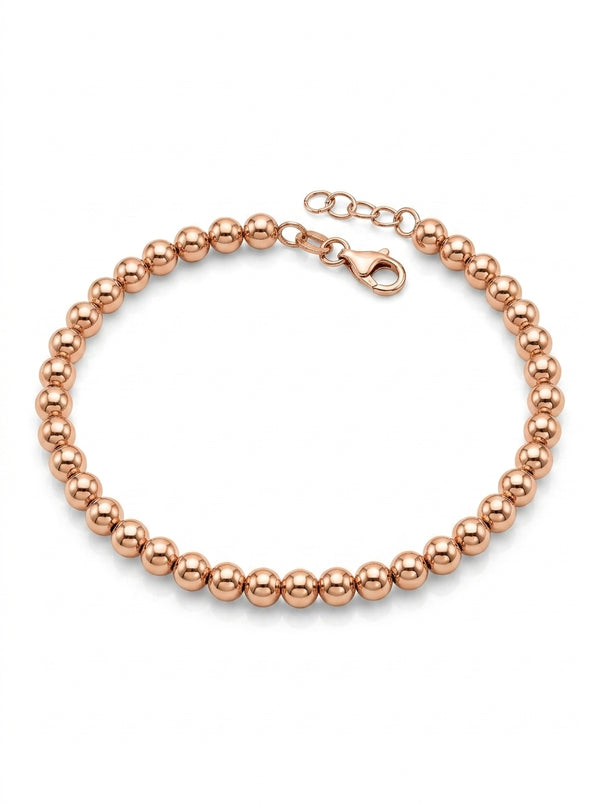 Pulsera de oro rosa 14k diseño de bolitas hueca Mod 5493 - 18 cm