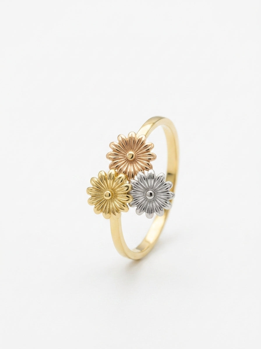 Anillo de oro 14k diseño de flores florentinas Mod LM5312