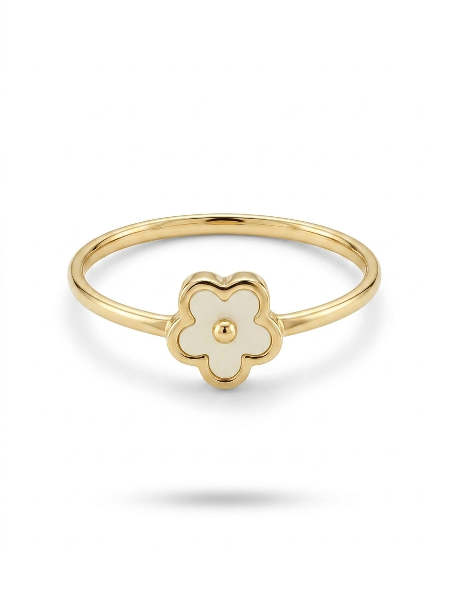 Anillo de oro 14k diseño de margarita de piedra de madre perla Mod LM5278