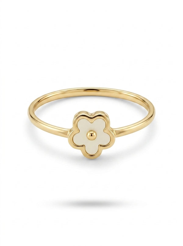 Anillo de oro 14k diseño de margarita de piedra de madre perla Mod LM5278