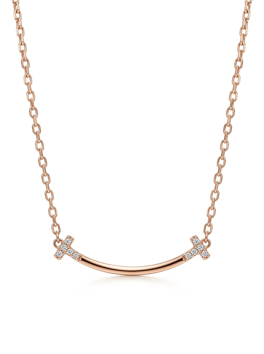 Gargantilla de oro rosa 14k tipo diseñador con circonias Mod 5776 - 45 cm