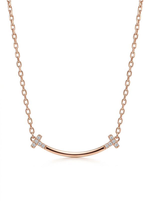 Gargantilla de oro rosa 14k tipo diseñador con circonias Mod 5776 - 45 cm